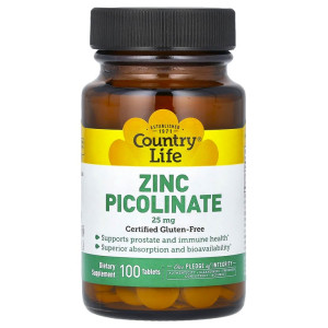 Country Life, Zinc Picolinate 25 мг, 100 табл