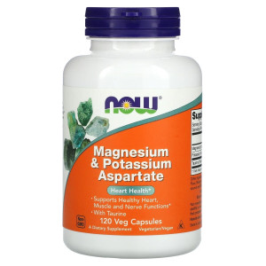 NOW, Magnesium & Potassium Aspartate, 120 капс (60 порций)