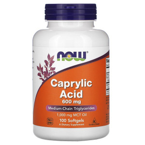 NOW, Caprylic Acid 600 мг, 100 софтгель (100 порций)