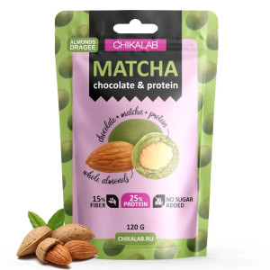CHIKALAB, Миндаль в белом шоколаде с матчей, 120 г